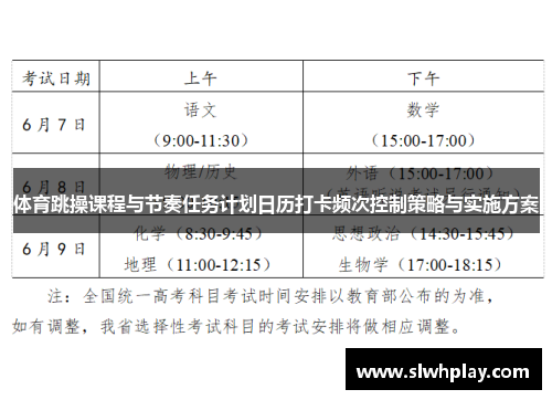 体育跳操课程与节奏任务计划日历打卡频次控制策略与实施方案